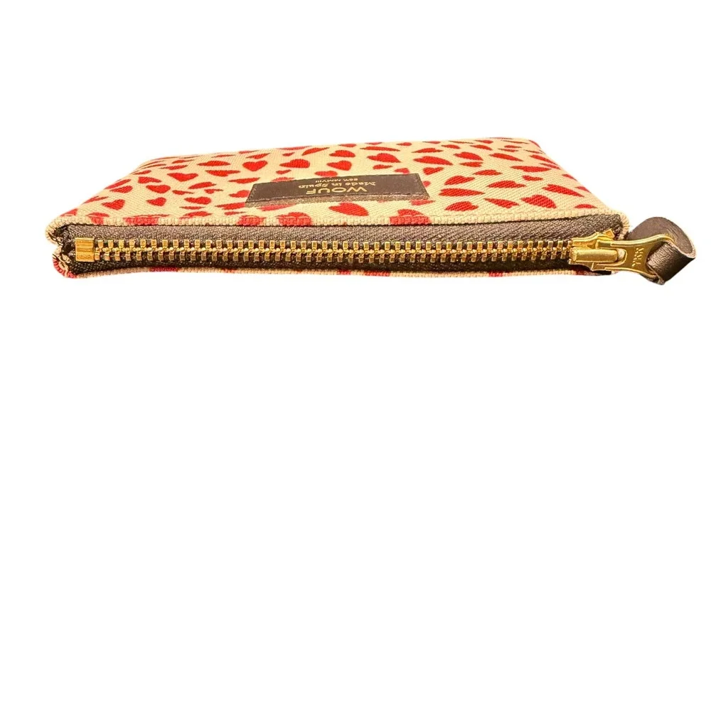 Wouf Spain Red Hearts Canvas Coin Purse Zipper Pouch Small Cream Red